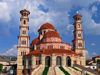 Kor, Albania: Orthodox Cathedral of the Resurrection of Christ - from behind - photo by J.Kaman