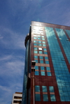 Bandar Seri Begawan, Brunei Darussalam: Islamic Bank of Brunei Berhad (IBB) tower - stone and glass faade reflecting the sun - Dar Takaful IBB Utama, Pemancha street - photo by M.Torres