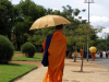 Cambodia / Cambodje - Phnom Penh: monk with umbrella (photo by M.Samper)