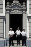 Valparaso, Chile: sailors on guard at the Primera Zona Naval on Plaza  sentinels - photo by C.Lovell