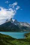 Torres del Paine National Park, Magallanes region, Chile: Cuernos del Paine - the Horns of Paine with Lake Nordenskjld in the foreground  the park was once part of a large sheep estancia - Chilean Patagonia - photo by C.Lovell