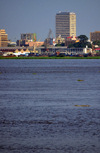 Kinshasa, Democratic Republic of the Congo: skyline and the Congo river - port Onatra facilities by the Maritime station and the BCDC tower - photo by M.Torres