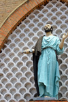 Brazzaville, Congo: Cathedral of the Sacred Heart - St Peter, key in hand, on the Facade -  Cathdrale du Sacr Cur / Cathdrale Saint Firmin (1892) - designed by Monseigneur Augouard - Quartier de l'Aiglon - photo by M.Torres