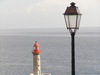 Corsica - Bastia: lighthouse and lamppost - photo by J.Kaman