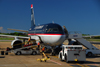 Punta Cana, Dominican Republic: US Airways Airbus A319-100 and Ground Support Equipment - belt Loader, airstairs, tow tractor, aircraft towbar - Punta Cana International Airport - PUJ / MDPC - photo by M.Torres