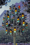London: Traffic Lights Tree sculpture, installation by Pierre Vivant - Westferry Way - Docklands - Tower Hamlets -  photo by A.Bartel