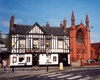 Stockport, Greater Manchester, England: Church and pub / The Swan - English institutions - photo by Miguel Torres