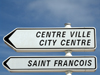 Le Havre, Seine-Maritime, Haute-Normandie, France: Bilingual 'City Centre' sign, English, French - Saint Francois sig - photo by A.Bartel