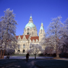Hannover, Lower Saxony, Germany: New City Hall / Neues Rathau, Trammplatz and Maschpark in winter - snow - photo by A.Harries