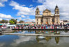 Ciudad de Guatemala / Guatemala city: Metropolitan Cathedral and fountain of Parque Central - Catedral Primada Metropolitana de Santiago - Plaza Mayor - photo by M.Torres