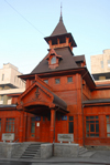 Kazakhstan, Almaty: 28 Panfilov Heroes' Park - wooden building - Old Officers Assembly, now the Museum of musical instruments, named after Ihlas - photo by M.Torres