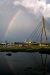 Latvia / Latvija - Riga / RIX : rainbow - Daugava river and Vansu bridge from Pardaugava - varaviksne (photo by Alex Dnieprowsky)
