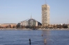 Latvia / Latvija / Lettland - Riga: frozen Daugava - Centra Nams and Parex Bank - Republikas laukums (photo by Alex Dnieprowsky)