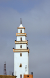 Nouakchott, Mauritania: minaret of the Capital Mosque, with 3 levels of balconies, four spheres and a crescent - photo by M.Torres