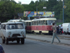 Russia - Udmurtia - Izhevsk: traffic - trams and van - photo by P.Artus