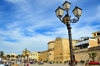 Alghero / L'Alguer, Sassari province, Sardinia / Sardegna / Sardigna: promenade on the Porto Antico, buy the Maddalena bastion - triple street lamp - photo by M.Torres