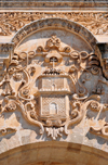 Sassari / Tthari, Sassari province, Sardinia / Sardegna / Sardigna: Cathedral of St. Nicholas of Bari - coat of arms - 'Fiat Pax' - faade detail - photo by M.Torres