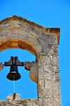 Uta / Uda, Cagliari province, Sardinia / Sardegna / Sardigna: Chiesa di Santa Maria - Gothic bell gable added in the 15th century - campaniletto a vela - Campidano area - photo by M.Torres