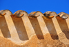 Villaspeciosa / Biddaspetziosa, Cagliari province, Sardinia / Sardegna / Sardigna: Chiesa di San Platano - eaves - roof edge - tiles and their shadows - photo by M.Torres