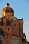 Cagliari, Sardinia / Sardegna / Sardigna: dome of St Mary's Cathedral above the houses of the Castle district - view from Terrazza Umberto I - quartiere Castello - photo by M.Torres