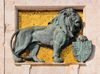 Cagliari, Sardinia / Sardegna / Sardigna: lion over golden mosaic, decorating the City Hall / Palazzo Civico - Via Roma - Piazza Matteotti - quartiere Stampace - photo by M.Torres