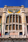 Cagliari, Sardinia / Sardegna / Sardigna: Art Nouveau window and eagle with the city's arms - faade of the City Hall / Palazzo Civico - Via Roma - Piazza Matteotti - quartiere Stampace - photo by M.Torres