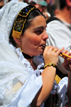 Cagliari, Sardinia / Sardegna / Sardigna: Feast of Sant'Efisio / Sagra di Sant'Efisio - piper - woman playing launeddas - photo by M.Torres