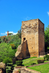 Iglesias / Igrsias, Carbonia-Iglesias province, Sardinia / Sardegna / Sardigna: tower and remains of the medieval town walls - monte Marganai - Torre di guardia - Mura pisane - photo by M.Torres