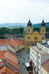 Western Slovakia / Zpadoslovensk - Trencn:  Piarist Church of St. Francis Xaversk / Xavier - Italian builder Pietro Spazzo, together with his brother Berhard, supervised the construction - Mierov Square (photo by P.Gustafson)