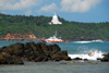 Galle, Southern Province, Sri Lanka: stupa / dagoba - view from the beach at Point Utrecht bastion - Old Town - UNESCO World Heritage Site - photo by M.Torres