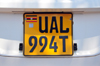 Kampala, Uganda: Ugandan license plate on a white car - Ugandan Flag - photo by M.Torres