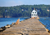 Rockland, Maine, New England, USA: Colonial Revival building of the Rockland Breakwater Lighthouse at the end of the 7/8-mile-long, twenty-foot-wide stone breakwater - photo by M.Torres